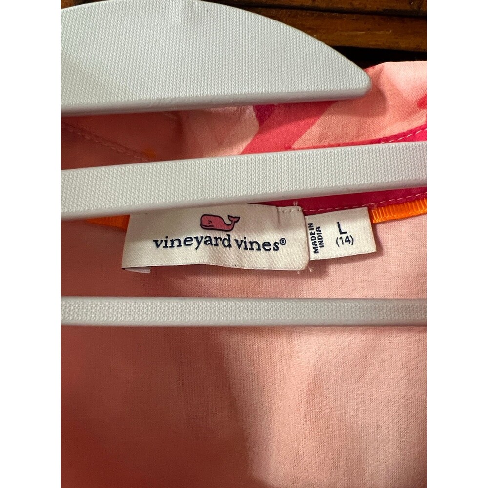 Vineyard Vines Shirt Dress Girls L Pink Orange Abstract Collared Button - Picture 4 of 5